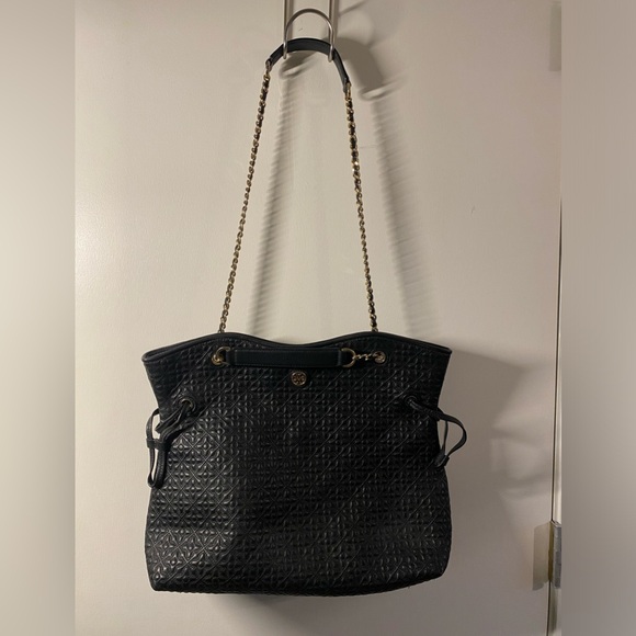 Tory Burch quilted tote | large, new, black and gold - Picture 3 of 9